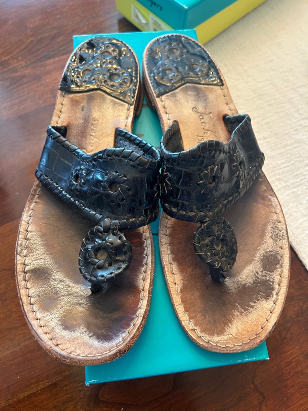 Jack Rogers Black Leather Thong Sandals